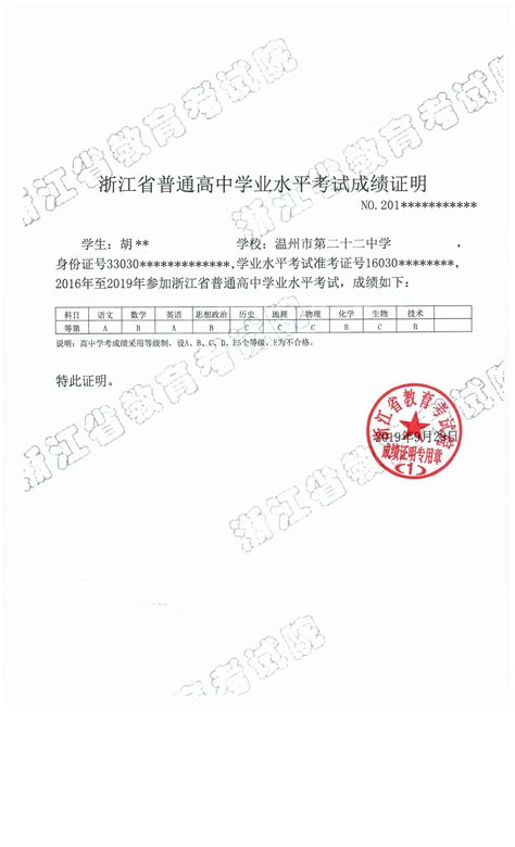上海学业水平合格性考试成绩证明