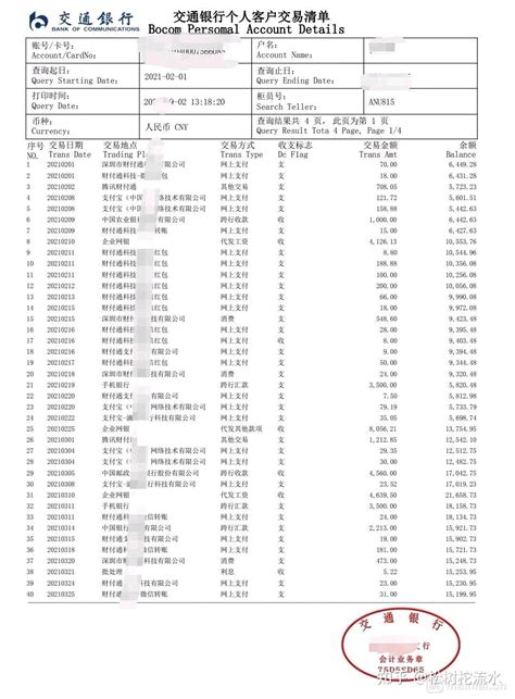 上海银行工资流水单表格