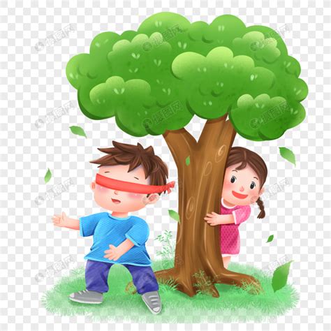两个女孩在树下玩捉迷藏看图写话