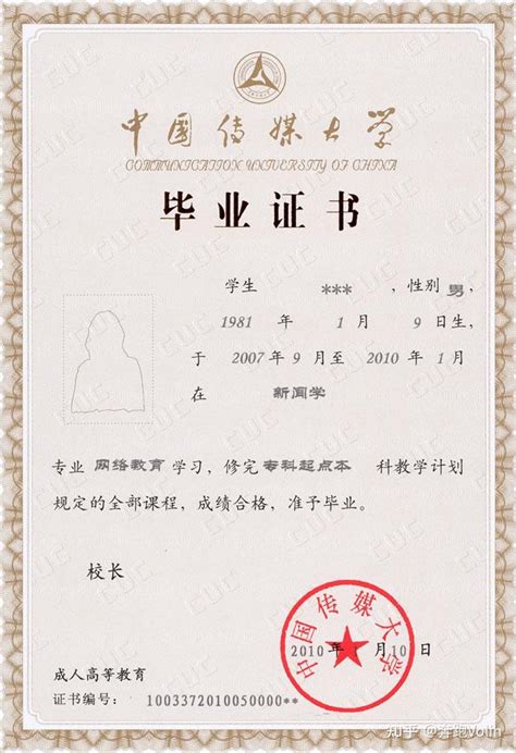 中国传媒大学毕业证图片