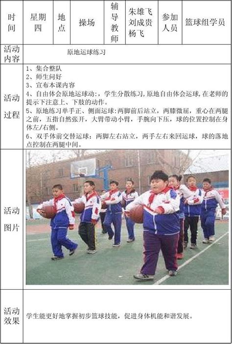 乡村少年宫八年级篮球活动记录表