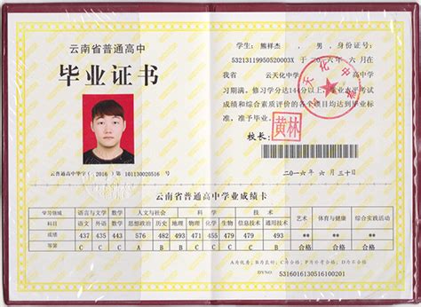 云南省1999年高中毕业证图片