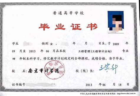 南京审计学院毕业证样本图片