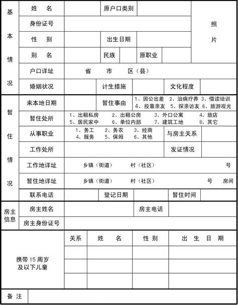 台州市流动人口登记表