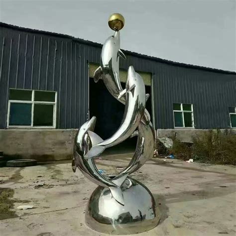 四川大型不锈钢海豚雕塑艺术摆件