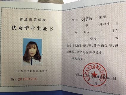 山东省级优秀毕业生证书证件照