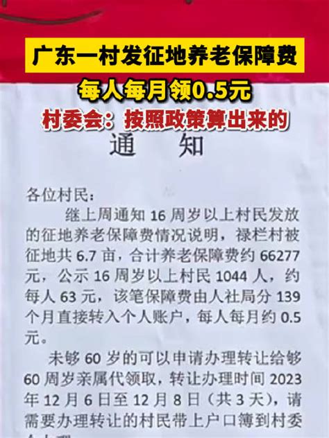 广东一村发征地补偿每人每月0.5元