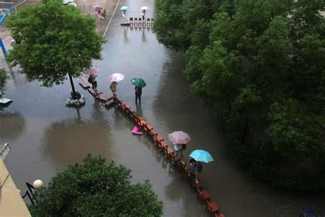 武汉暴雨后爬山的图片