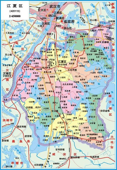武汉江夏行政地图