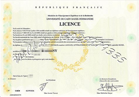 法国留学生毕业证书样本
