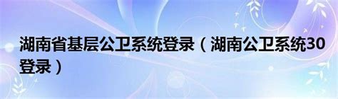 湖南省基层卫生信息系统公卫30
