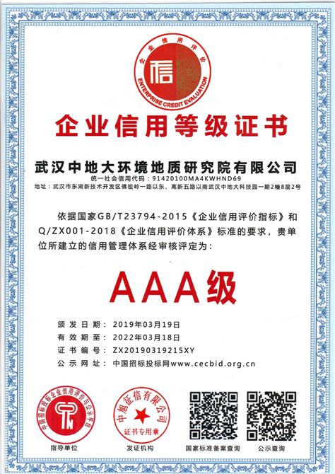 韶关市企业信用AAA等级证书详情