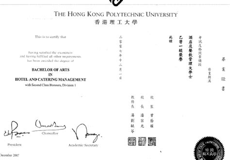 香港理工大学毕业证书