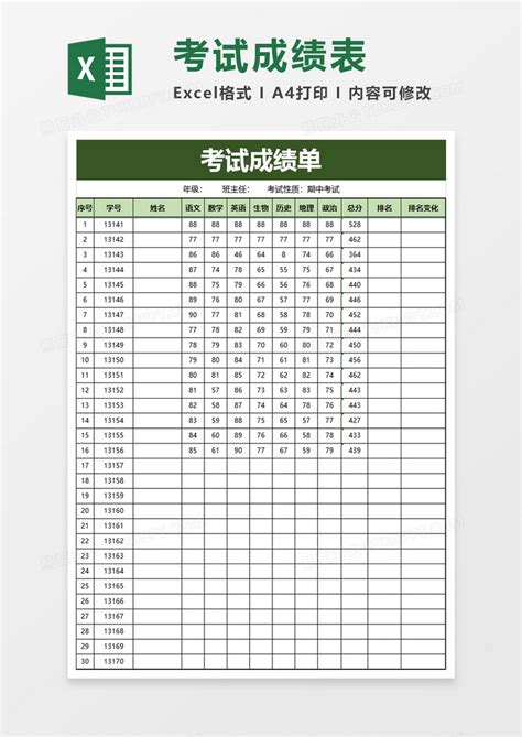 香港考试成绩单模板
